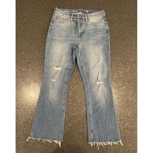 J Crew Demi Boot‎ Crop Medium Wash Distressed Raw Hem Jeans Size 29